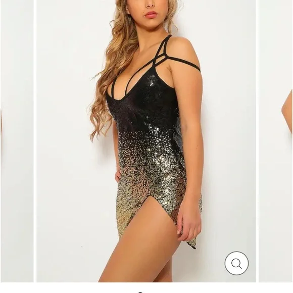 bodycon | Dresses | Bodycon Black And Gold Sequin Dress Xs Open Back Short  Fits Small Size Nwot | Poshmark